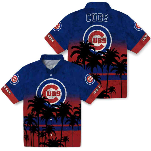 Customized Sunset Pattern Blue Black Chicago Cubs Hawaiian Shirt