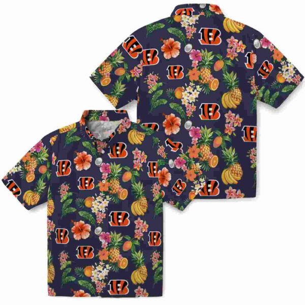 Hibiscus And Fruit Navy Blue Cincinnati Bengals Hawaiian Shirt