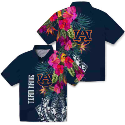 Floral Polynesian Navy Blue Auburn Tigers Hawaiian Shirt