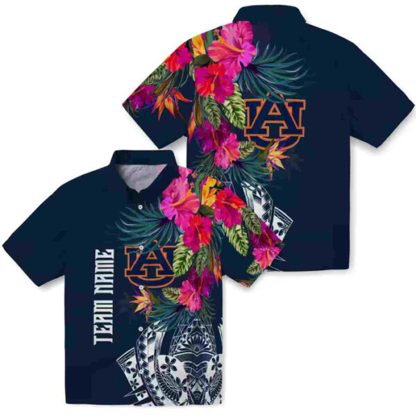 Floral Polynesian Navy Blue Auburn Tigers Hawaiian Shirt