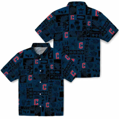 Tropical Patchwork Navy Blue Black Cleveland Guardians Hawaiian Shirt