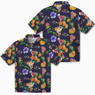 Hibiscus And Fruit Navy Blue Baltimore Ravens Hawaiian Shirt