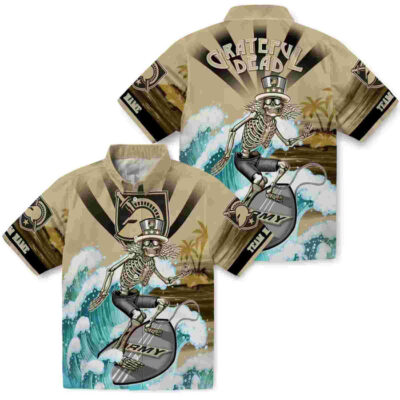 Customized Surfing Skeleton Gold Blue Army Black Knights Hawaiian Shirt