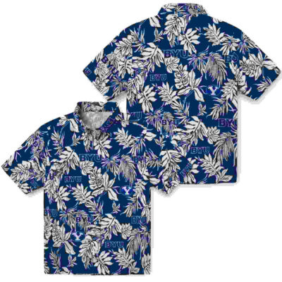 Tropical Leaf Blue White BYU Cougars Hawaiian Shirt