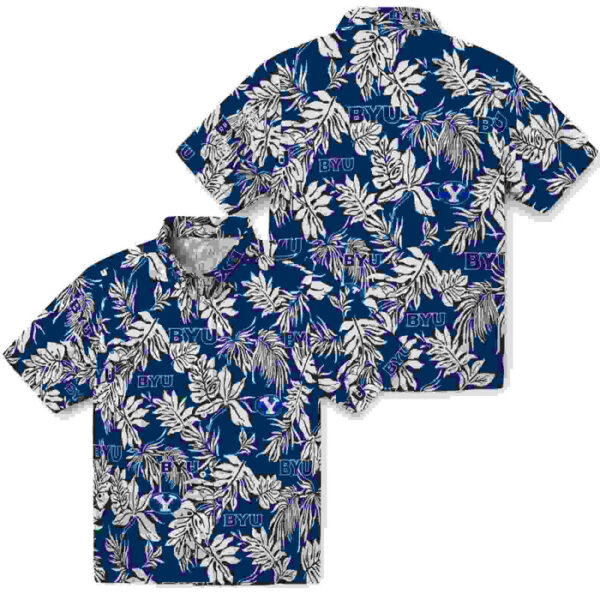 Tropical Leaf Blue White BYU Cougars Hawaiian Shirt