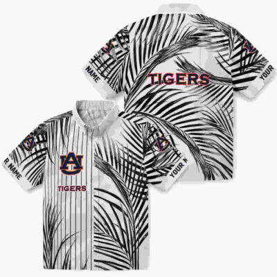 Palm Stripes Navy Blue Black White Auburn Tigers Hawaiian Shirt