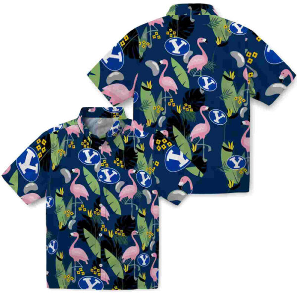 Flamingo Leaves Blue BYU Cougars Hawaiian Shirt