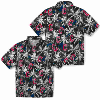 Palm Pattern Navy Blue Black Cleveland Guardians Hawaiian Shirt