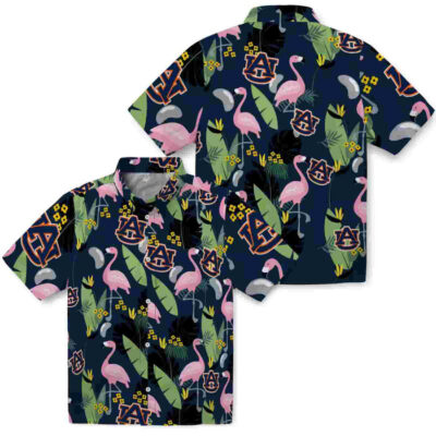 Flamingo Leaves Navy Blue Auburn Tigers Hawaiian Shirt