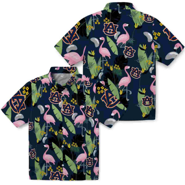 Flamingo Leaves Navy Blue Auburn Tigers Hawaiian Shirt