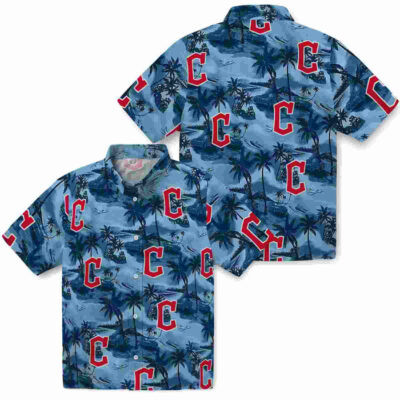 Coastal Palms Navy Blue Cleveland Guardians Hawaiian Shirt