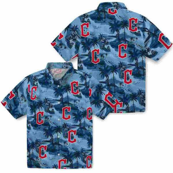 Coastal Palms Navy Blue Cleveland Guardians Hawaiian Shirt