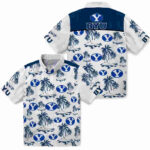 Palm Island Print Blue White BYU Cougars Hawaiian Shirt