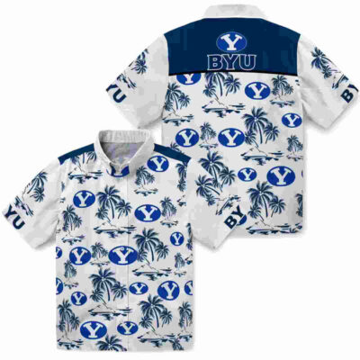 Palm Island Print Blue White BYU Cougars Hawaiian Shirt