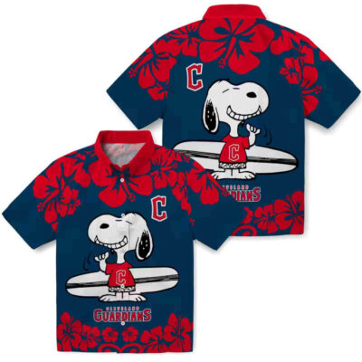 Snoopy Surf Navy Blue White Cleveland Guardians Hawaiian Shirt