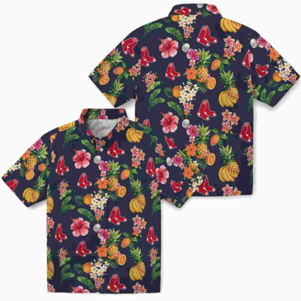 Hibiscus And Fruit Navy Blue Boston Red Sox Hawaiian Shirt