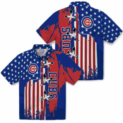 Stitched Flag Blue Chicago Cubs Hawaiian Shirt