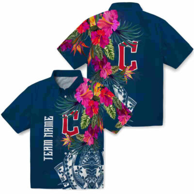 Floral Polynesian Navy Blue Cleveland Guardians Hawaiian Shirt