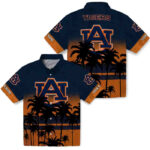 Customized Sunset Pattern Navy Blue Black Auburn Tigers Hawaiian Shirt