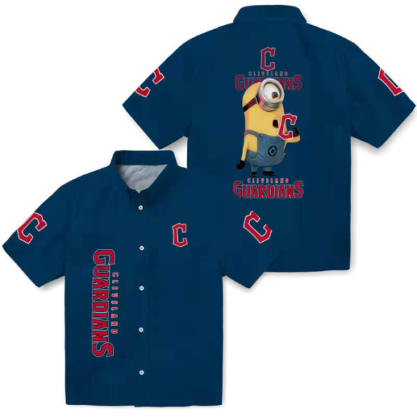 Stuart Minion Navy Blue Cleveland Guardians Hawaiian Shirt