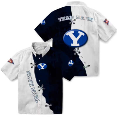 Customized Edgy Streaks Blue White BYU Cougars Hawaiian Shirt