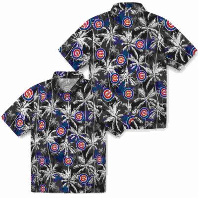 Palm Pattern Blue Black Chicago Cubs Hawaiian Shirt