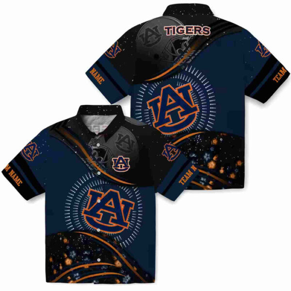 Football Wave Navy Blue Black Auburn Tigers Hawaiian Shirt